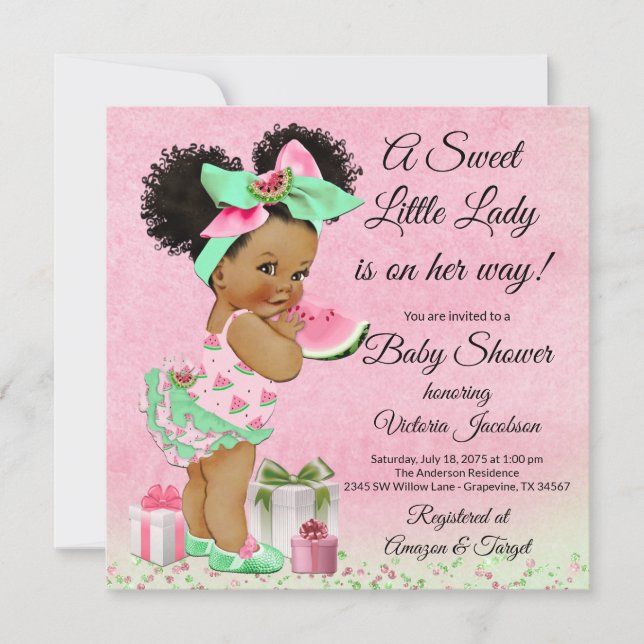 Invitation Baby shower d'été à la pastèque (Devant)