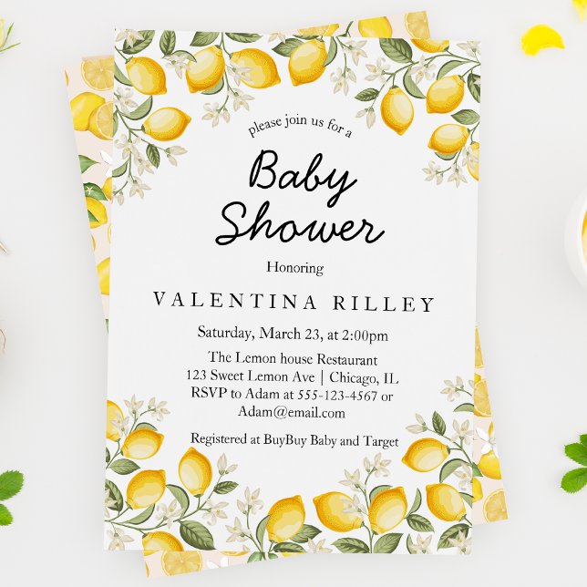Invitation Baby shower d'été aux agrumes de citron (Créateur téléchargé)