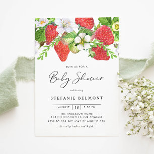 Invitation Baby shower d'été aux fraises d'aquarelle