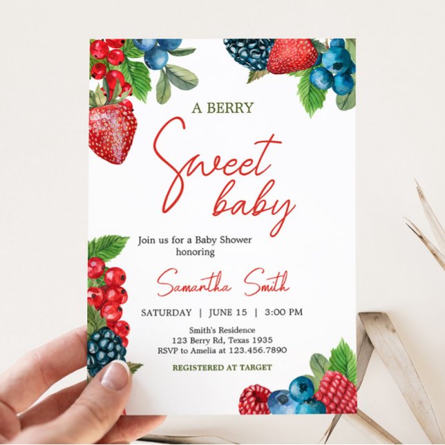 Invitation Baby shower d'été Berry Sweet (Red and Blue Berries Baby Shower Invitation)