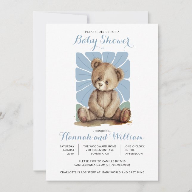 Invitation Baby shower d'été de printemps de l'ours en peluch (Devant)