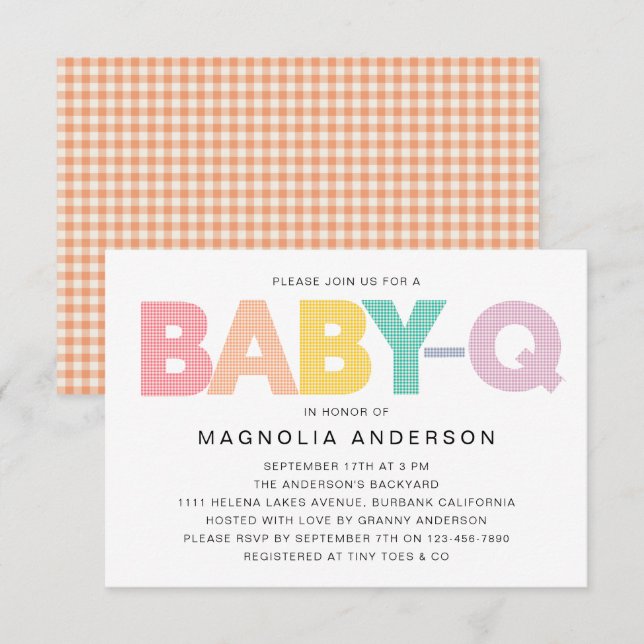 Invitation baby shower d'été En vichy bébé-Q (Devant / Derrière)