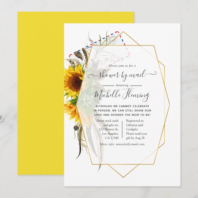 Invitation Baby shower d'été géométrique de tournesol par cou (Devant / Derrière)