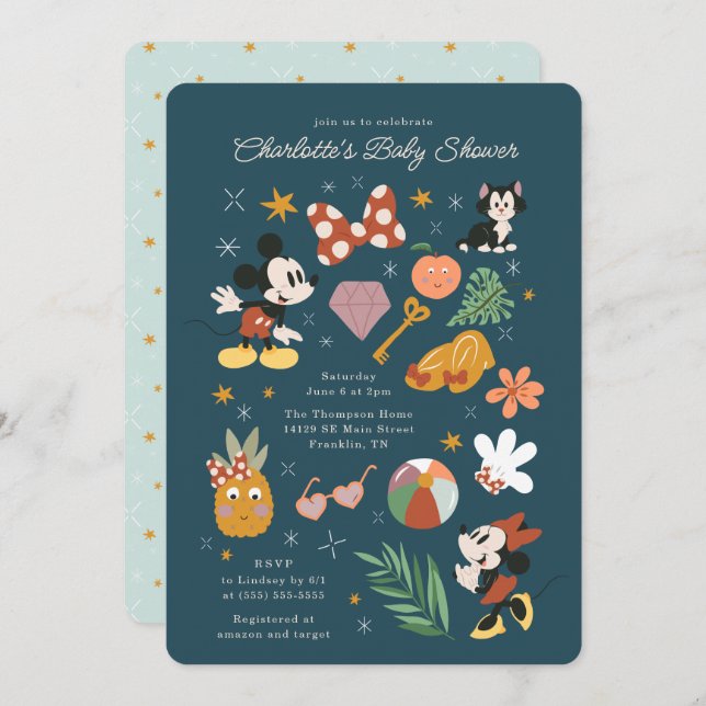 Invitation Baby shower d'été Mickey et Minnie (Devant / Derrière)