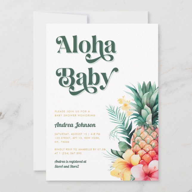 Invitation Baby shower d'été Retro Tropical Aloha Pineappy (Devant)