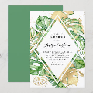 Invitation Baby shower d'été Tropical Feuille Gold Foil