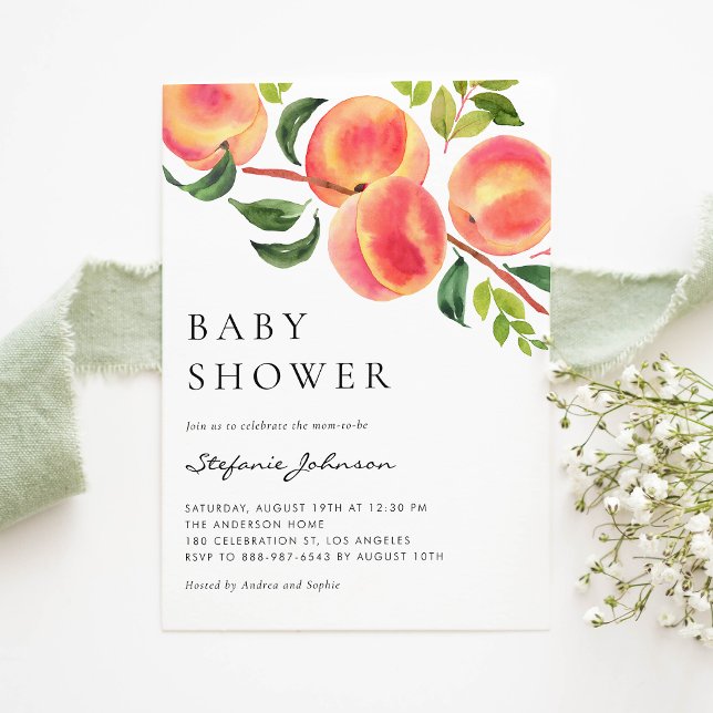 Invitation Baby shower d'été Watercolor Peachs (Créateur téléchargé)