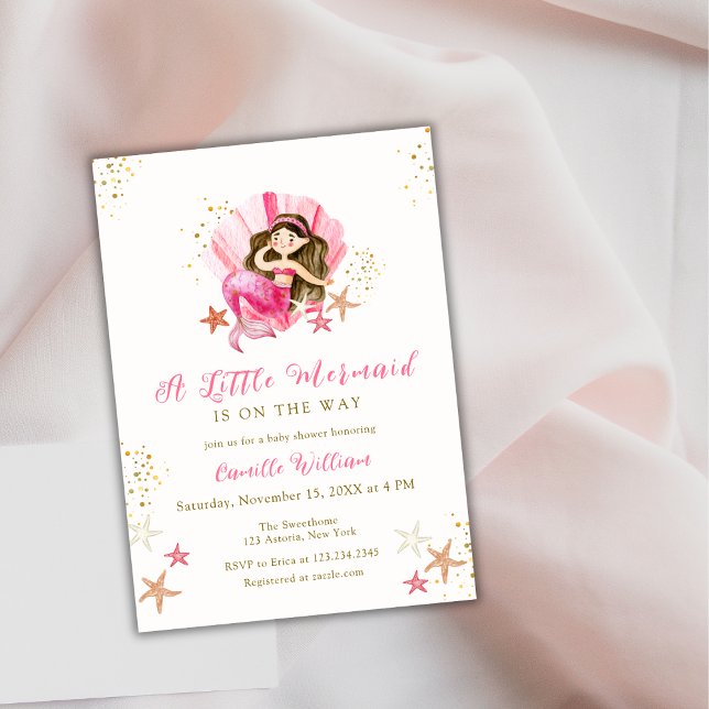 Invitation Baby shower d'étoiles de mer rose Sirène (Pink Mermaid Ocean Starfish Baby Shower Invitation)