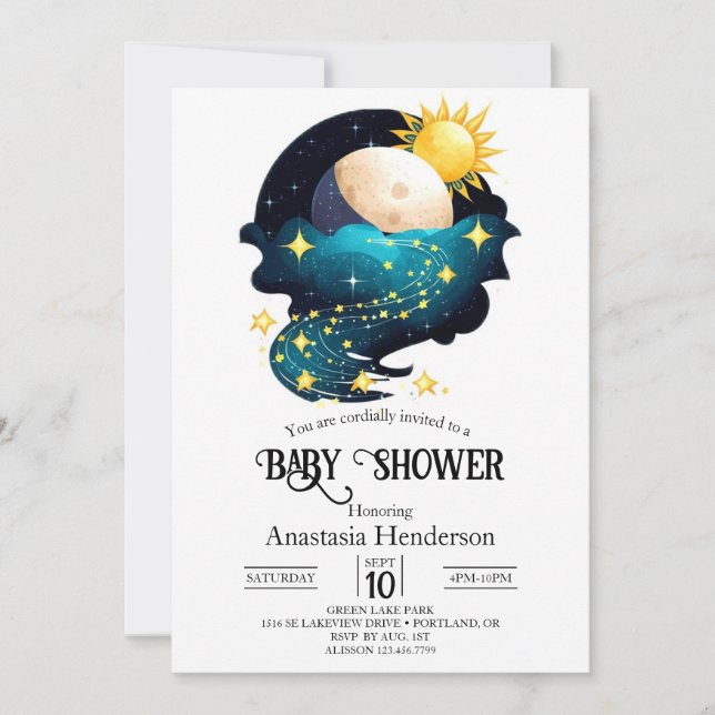 Invitation Baby shower d'étoiles mystiques (Devant)