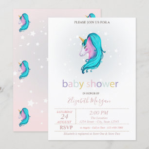 Invitation Baby shower d'étoiles Unicorn