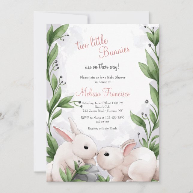 Invitation Baby shower Deux Bunnies (Devant)
