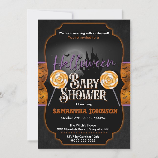 Invitation Baby shower d'Halloween avec chauves-so (Devant)