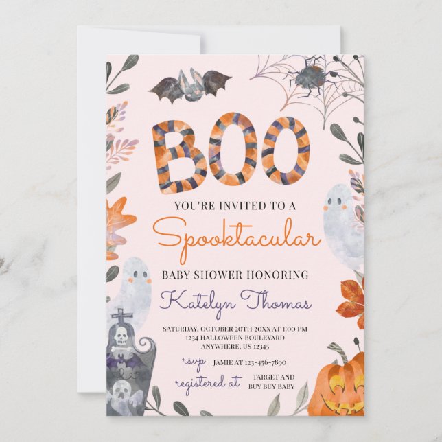 Invitation Baby shower d'Halloween avec les fantôm (Devant)