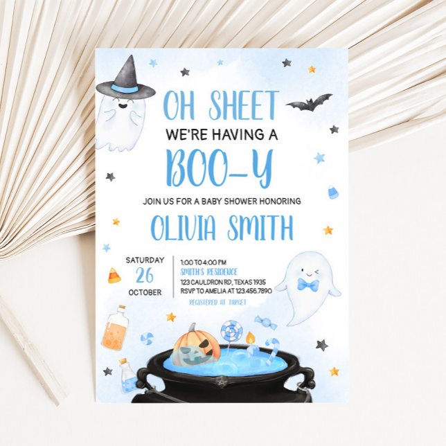 Invitation Baby shower d'Halloween Boo-y (Blue Oh Sheet Baby Shower Invitation)