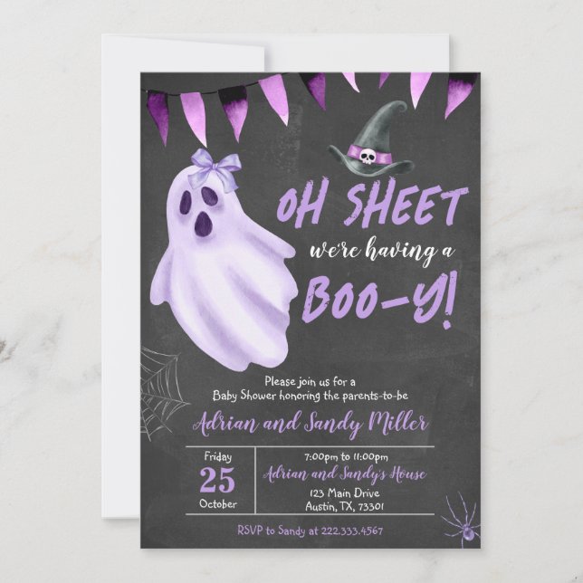 Invitation Baby shower d'Halloween de fantôme viol (Devant)