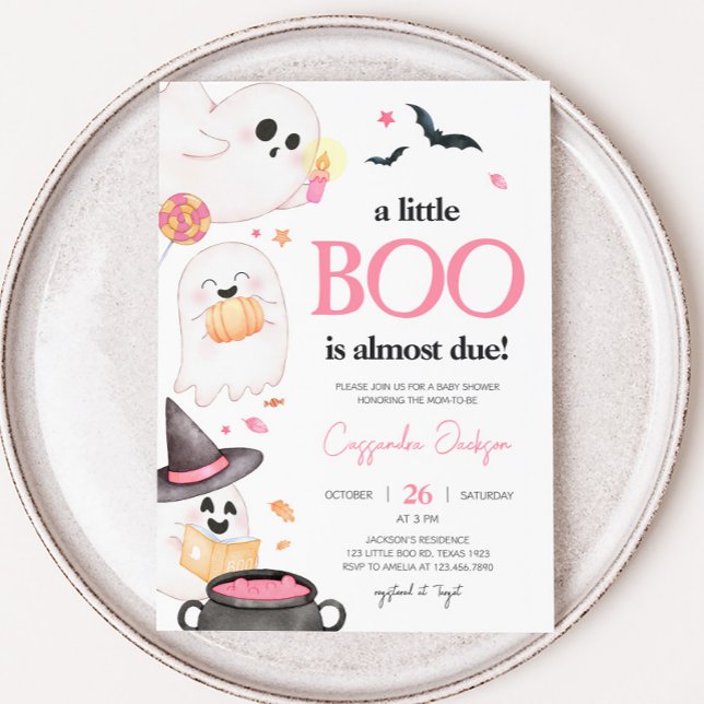 Invitation Baby shower d'Halloween de Little Boo rose (Pink Little Boo Invitation 
)