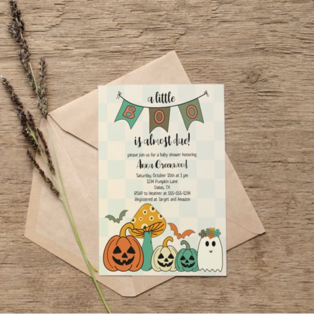 Invitation Baby shower d'Halloween des années 70 rétro Little (Créateur téléchargé)