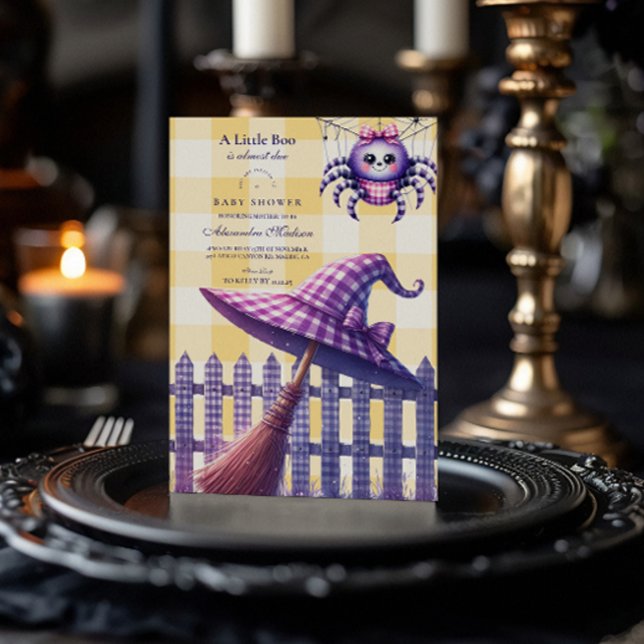 Invitation Baby shower d'Halloween En vichy violet (Créateur téléchargé)