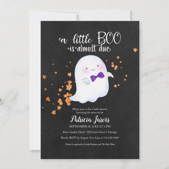 Invitation Baby shower d'Halloween fantôme mignon (Devant)