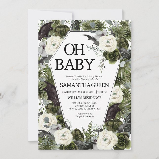 Invitation Baby shower d'Halloween gothique neutre pour les f (Devant)