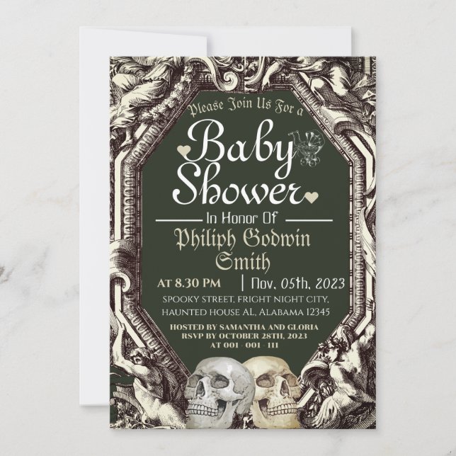 Invitation Baby shower d'Halloween gothique vintage (Devant)