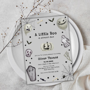 Invitation Baby shower d'Halloween Gray Black Little Boom