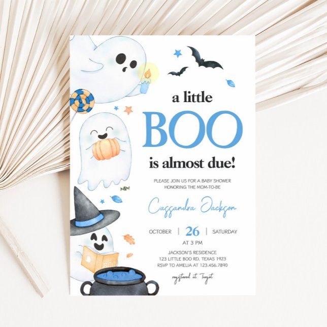 Invitation Baby shower d'Halloween Little Boo Bleu (Blue Little Boo Invitation 
)