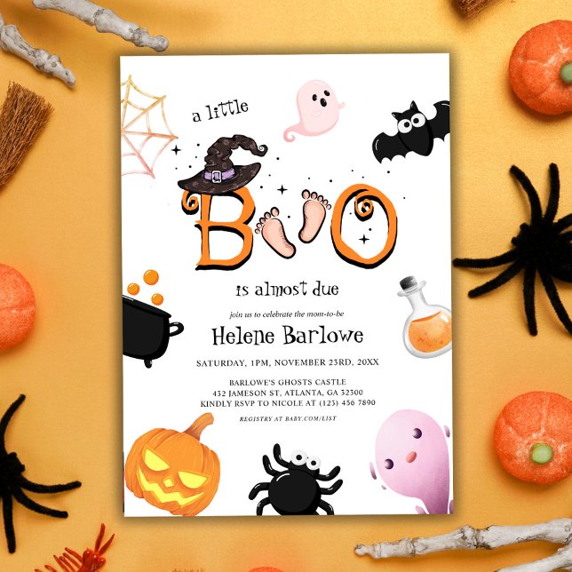 Invitation Baby shower d'Halloween Little Boo Cute (Little Boo Cute Halloween Baby Shower Invitation)