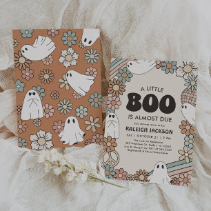 Invitation Baby shower d'Halloween Little Boo Retro