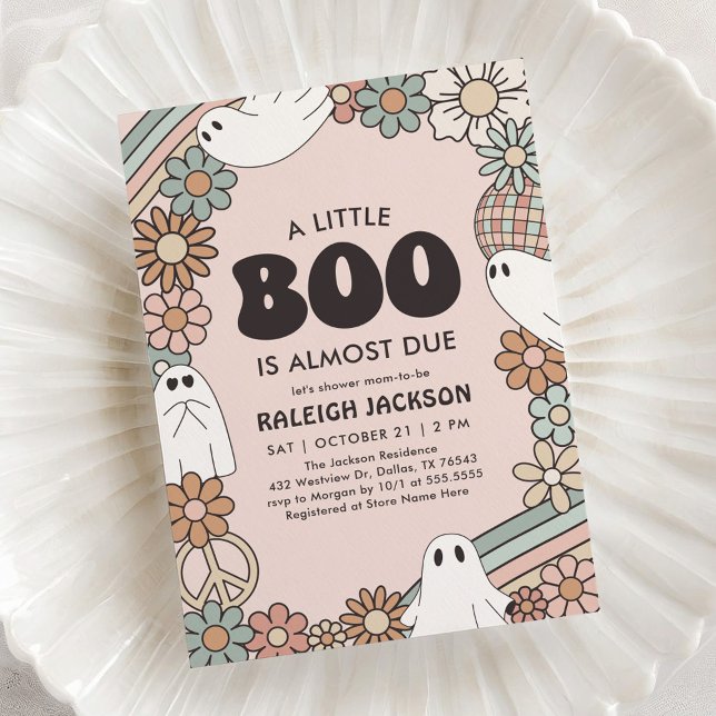 Invitation Baby shower d'Halloween Little Boo Retro (Créateur téléchargé)