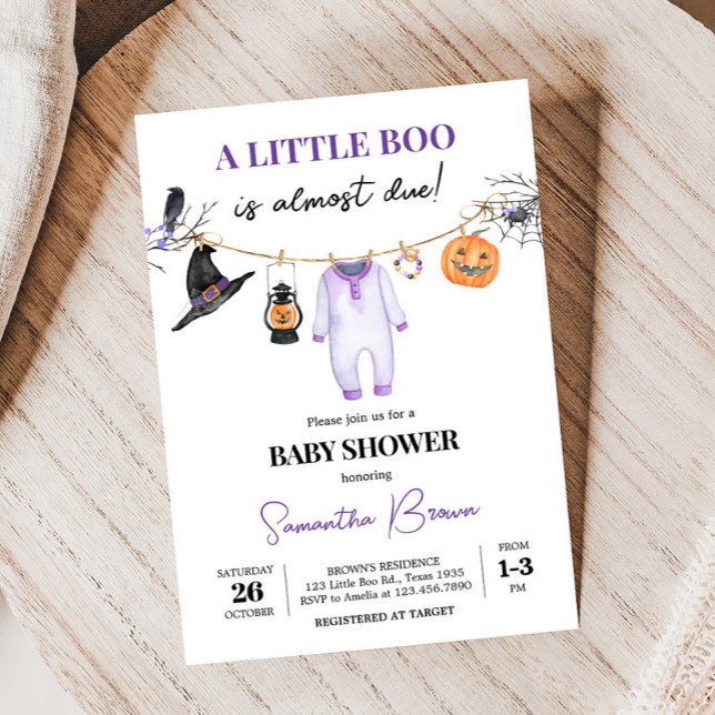 Invitation Baby shower d'Halloween Little Boo violet (Halloween Baby Clothes Baby Shower Invitation
)