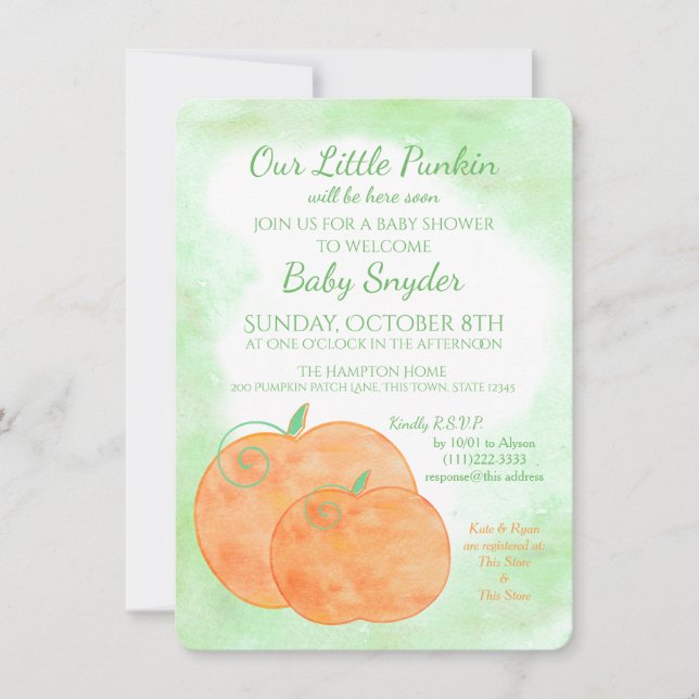 Invitation Baby shower d'Halloween Little Citrouille (Devant)