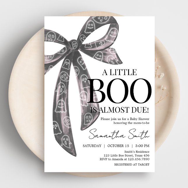 Invitation Baby shower d'Halloween noir (Black Bow Little Boo Coquette Halloween Baby Shower invitation)