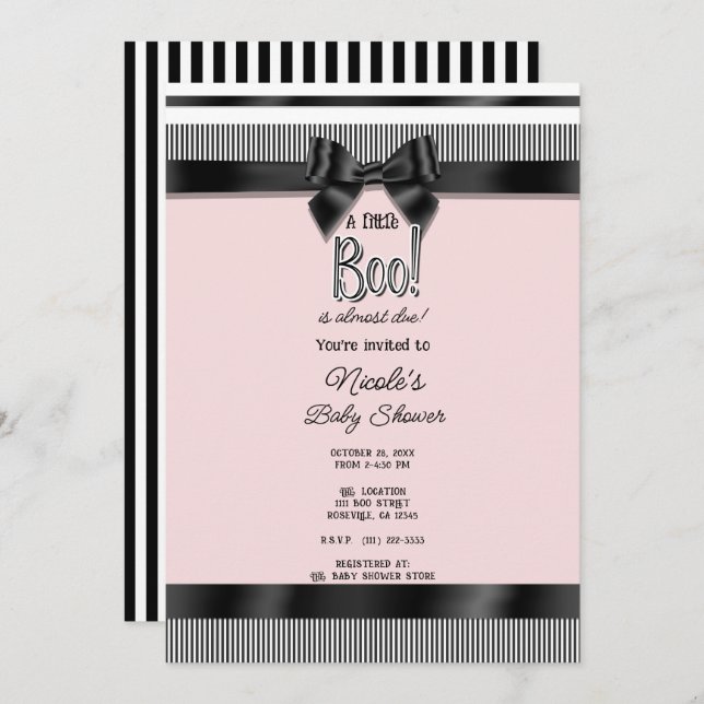 Invitation Baby shower d'Halloween noir blanc Bow (Devant / Derrière)