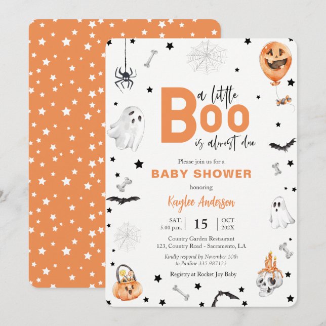 Invitation Baby shower d'Halloween Petite Boo orange invitati (Devant / Derrière)