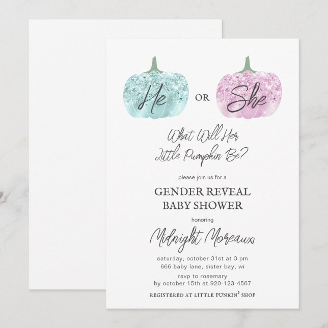 Invitation Baby shower d'Halloween pour un petit Citrouille (Devant / Derrière)
