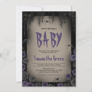 Invitation Baby shower d'Halloween pourpre pour bébé fille