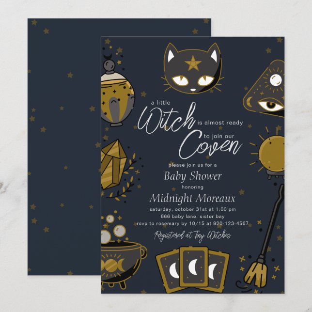 Invitation Baby shower d'Halloween sorcière (Devant / Derrière)