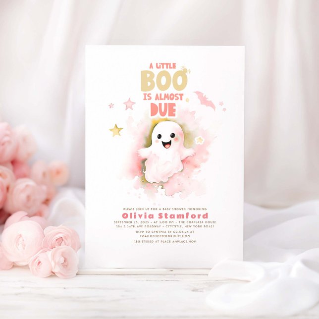 Invitation Baby shower d'Halloween Un Petit Bébé Rose BOO (Little Boo Ghost Halloween Baby Shower Invitations)