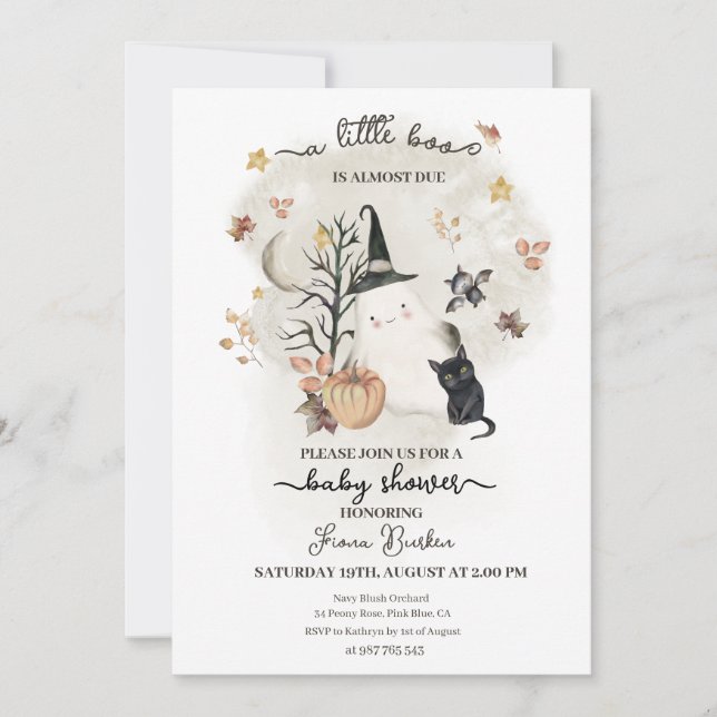 Invitation Baby shower d'Halloween un petit livre presque dû (Devant)