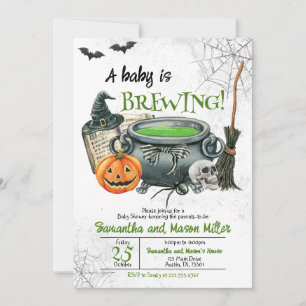 Invitation Baby shower d'Halloween vert neutre pour les femme
