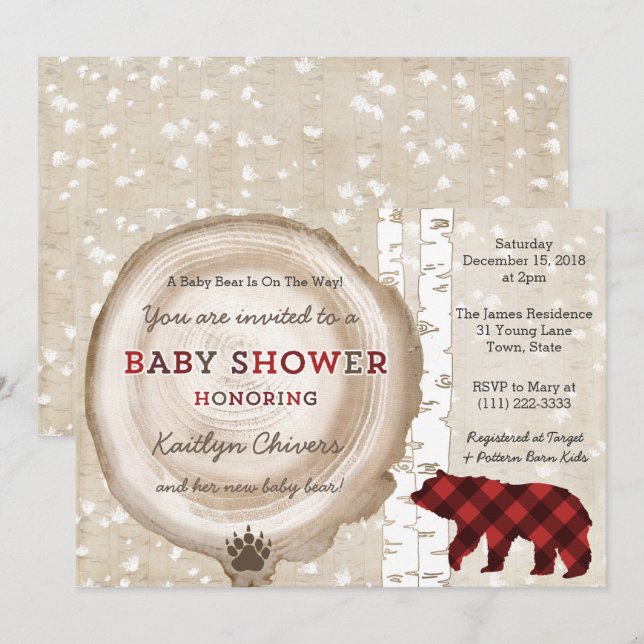 Invitation Baby shower d'hiver à bouleau d'argent planté pour (Devant / Derrière)