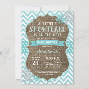 Invitation Baby Shower d'hiver Aqua Flocon de Neige Burlap