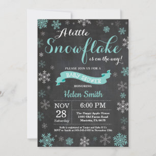 Invitation Baby shower d'hiver Aqua Snowflake Chalkboard