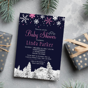 Invitation Baby shower d'hiver blanc marine