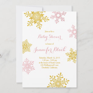 Invitation Baby shower d'hiver   Blanc rose or