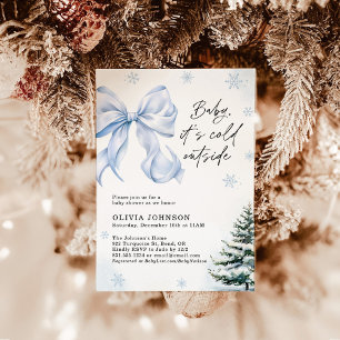 Invitation Baby shower d'hiver, Bleu Bow Il fait froid dehors