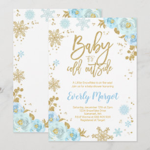 Invitation Baby shower D'Hiver Bleu Et Or