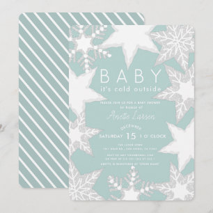 Invitation Baby shower d'hiver bleu flocons de neige congelés