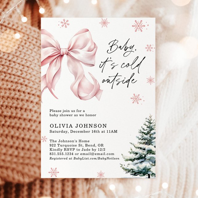 Invitation Baby shower d'hiver, Bow rose Il fait froid dehors (Créateur téléchargé)